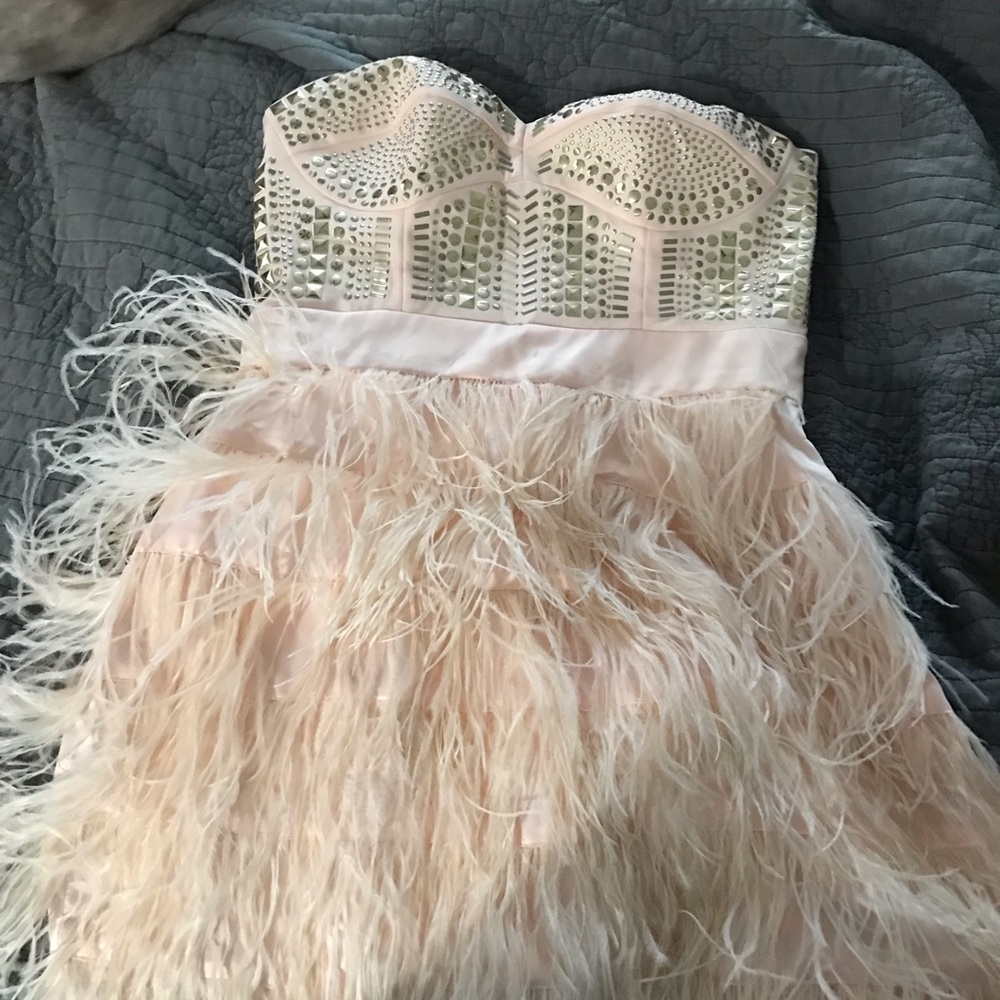 Bebe Pink and Gold Strapless Embellished Cocktail Dress